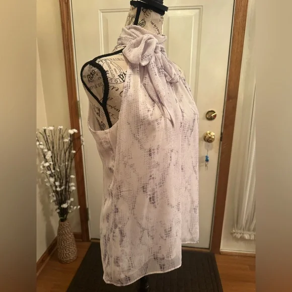 White House Black Market purple and white snake skin halter top - removable bow - Picture 3 of 14